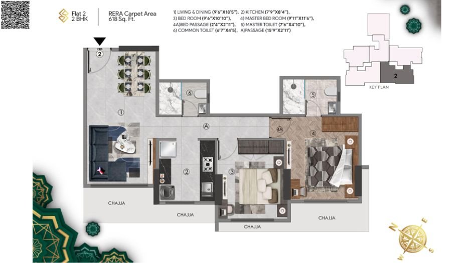 Sanghvi-Sapphire-Floor-Plan-2 BHK-618 Sqft